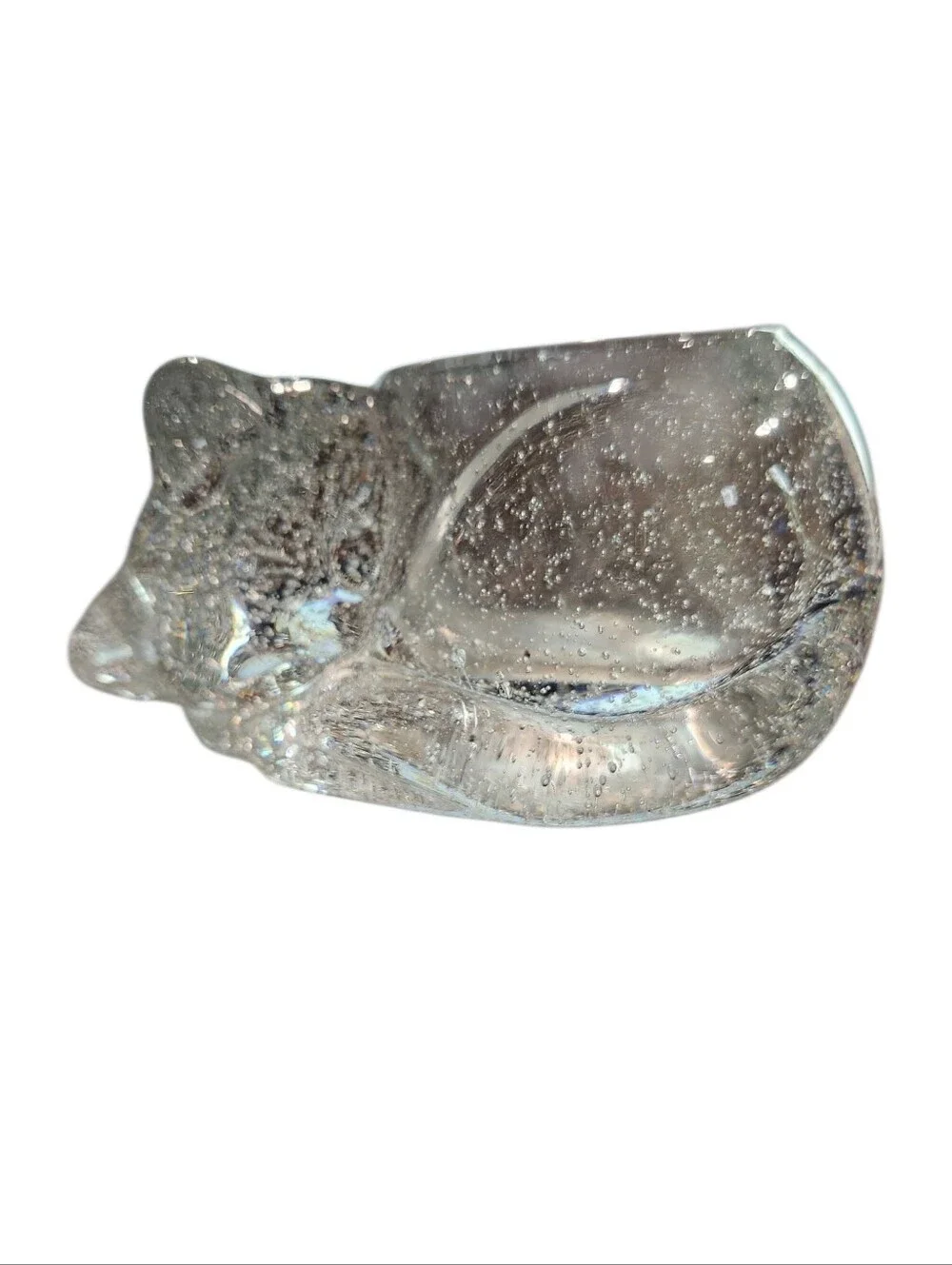 INDIANA GLASS Bubble Glass Sleeping Cat Votive Candle Holder NWT